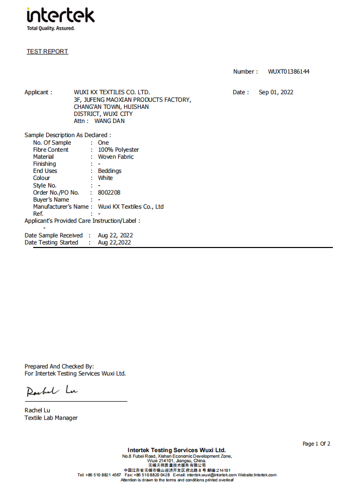 AATCC test report
